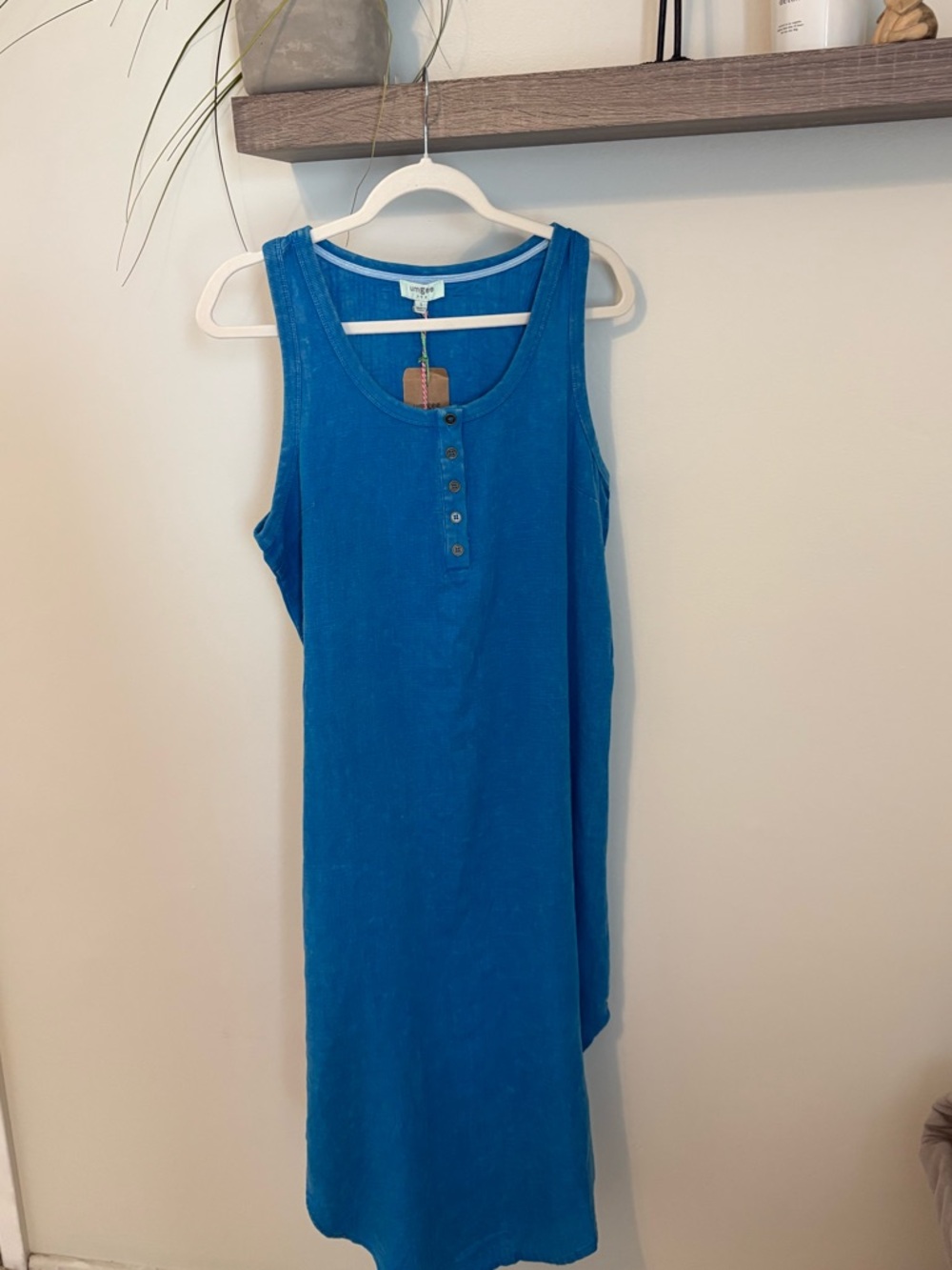 Umgee Electric Blue Sleeveless Button-Trim Tank dress with shirttail hem
